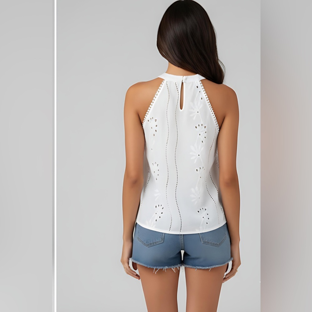 Boho Eyelet Embroidery Halter Top White - Picture 4 of 6
